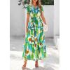 imagePRETTYGARDEN Womens 2026 Summer Boho Maxi Dresses Floral Short Sleeve V Neck A Line Tiered Flowy Long Beach Vacation DressGreen