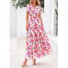 imagePRETTYGARDEN Womens 2026 Summer Boho Maxi Dresses Floral Short Sleeve V Neck A Line Tiered Flowy Long Beach Vacation DressGreen Pink Floral