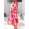 imagePRETTYGARDEN Womens 2026 Summer Boho Maxi Dresses Floral Short Sleeve V Neck A Line Tiered Flowy Long Beach Vacation DressRed