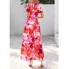 imagePRETTYGARDEN Womens 2026 Summer Boho Maxi Dresses Floral Short Sleeve V Neck A Line Tiered Flowy Long Beach Vacation DressRed