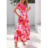 imagePRETTYGARDEN Womens 2026 Summer Boho Maxi Dresses Floral Short Sleeve V Neck A Line Tiered Flowy Long Beach Vacation DressRed