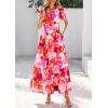 imagePRETTYGARDEN Womens 2026 Summer Boho Maxi Dresses Floral Short Sleeve V Neck A Line Tiered Flowy Long Beach Vacation DressRed