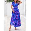 imagePRETTYGARDEN Womens 2026 Summer Boho Maxi Dresses Floral Short Sleeve V Neck A Line Tiered Flowy Long Beach Vacation DressRoyal Blue