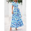 imagePRETTYGARDEN Womens 2026 Summer Boho Maxi Dresses Floral Short Sleeve V Neck A Line Tiered Flowy Long Beach Vacation DressWhite Blue Floral