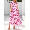 imagePRETTYGARDEN Womens 2026 Summer Boho Maxi Dresses Floral Short Sleeve V Neck A Line Tiered Flowy Long Beach Vacation DressWhite Pink Floral