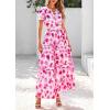 imagePRETTYGARDEN Womens 2026 Summer Boho Maxi Dresses Floral Short Sleeve V Neck A Line Tiered Flowy Long Beach Vacation DressWhite Pink Floral