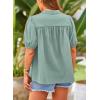 imagePRETTYGARDEN Womens 2026 Summer Button Down Shirts Short Lantern Sleeve V Neck Cotton Cute Tops Dressy Casual BlousesAqua Blue