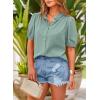 imagePRETTYGARDEN Womens 2026 Summer Button Down Shirts Short Lantern Sleeve V Neck Cotton Cute Tops Dressy Casual BlousesAqua Blue