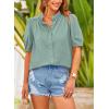 imagePRETTYGARDEN Womens 2026 Summer Button Down Shirts Short Lantern Sleeve V Neck Cotton Cute Tops Dressy Casual BlousesAqua Blue