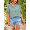 imagePRETTYGARDEN Womens 2026 Summer Button Down Shirts Short Lantern Sleeve V Neck Cotton Cute Tops Dressy Casual BlousesAqua Blue