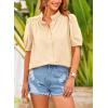 imagePRETTYGARDEN Womens 2026 Summer Button Down Shirts Short Lantern Sleeve V Neck Cotton Cute Tops Dressy Casual BlousesBeige