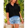 imagePRETTYGARDEN Womens 2026 Summer Button Down Shirts Short Lantern Sleeve V Neck Cotton Cute Tops Dressy Casual BlousesBlack