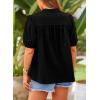 imagePRETTYGARDEN Womens 2026 Summer Button Down Shirts Short Lantern Sleeve V Neck Cotton Cute Tops Dressy Casual BlousesBlack