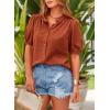 imagePRETTYGARDEN Womens 2026 Summer Button Down Shirts Short Lantern Sleeve V Neck Cotton Cute Tops Dressy Casual BlousesBrick Red