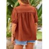 imagePRETTYGARDEN Womens 2026 Summer Button Down Shirts Short Lantern Sleeve V Neck Cotton Cute Tops Dressy Casual BlousesBrick Red