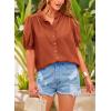 imagePRETTYGARDEN Womens 2026 Summer Button Down Shirts Short Lantern Sleeve V Neck Cotton Cute Tops Dressy Casual BlousesBrick Red