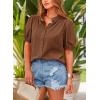 imagePRETTYGARDEN Womens 2026 Summer Button Down Shirts Short Lantern Sleeve V Neck Cotton Cute Tops Dressy Casual BlousesBrown