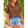 imagePRETTYGARDEN Womens 2026 Summer Button Down Shirts Short Lantern Sleeve V Neck Cotton Cute Tops Dressy Casual BlousesBrown