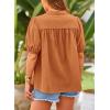 imagePRETTYGARDEN Womens 2026 Summer Button Down Shirts Short Lantern Sleeve V Neck Cotton Cute Tops Dressy Casual BlousesBrown Yellow