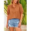 imagePRETTYGARDEN Womens 2026 Summer Button Down Shirts Short Lantern Sleeve V Neck Cotton Cute Tops Dressy Casual BlousesBrown Yellow