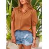 imagePRETTYGARDEN Womens 2026 Summer Button Down Shirts Short Lantern Sleeve V Neck Cotton Cute Tops Dressy Casual BlousesBrown Yellow