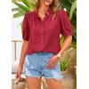 imagePRETTYGARDEN Womens 2026 Summer Button Down Shirts Short Lantern Sleeve V Neck Cotton Cute Tops Dressy Casual BlousesDark Red