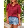 imagePRETTYGARDEN Womens 2026 Summer Button Down Shirts Short Lantern Sleeve V Neck Cotton Cute Tops Dressy Casual BlousesDark Red