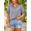 imagePRETTYGARDEN Womens 2026 Summer Button Down Shirts Short Lantern Sleeve V Neck Cotton Cute Tops Dressy Casual BlousesGrey