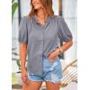 imagePRETTYGARDEN Womens 2026 Summer Button Down Shirts Short Lantern Sleeve V Neck Cotton Cute Tops Dressy Casual BlousesGrey