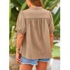 imagePRETTYGARDEN Womens 2026 Summer Button Down Shirts Short Lantern Sleeve V Neck Cotton Cute Tops Dressy Casual BlousesKhaki