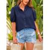 imagePRETTYGARDEN Womens 2026 Summer Button Down Shirts Short Lantern Sleeve V Neck Cotton Cute Tops Dressy Casual BlousesNavy
