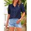 imagePRETTYGARDEN Womens 2026 Summer Button Down Shirts Short Lantern Sleeve V Neck Cotton Cute Tops Dressy Casual BlousesNavy