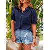imagePRETTYGARDEN Womens 2026 Summer Button Down Shirts Short Lantern Sleeve V Neck Cotton Cute Tops Dressy Casual BlousesNavy