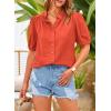 imagePRETTYGARDEN Womens 2026 Summer Button Down Shirts Short Lantern Sleeve V Neck Cotton Cute Tops Dressy Casual BlousesOrange