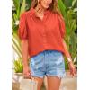 imagePRETTYGARDEN Womens 2026 Summer Button Down Shirts Short Lantern Sleeve V Neck Cotton Cute Tops Dressy Casual BlousesOrange