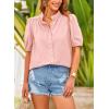imagePRETTYGARDEN Womens 2026 Summer Button Down Shirts Short Lantern Sleeve V Neck Cotton Cute Tops Dressy Casual BlousesPink