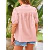 imagePRETTYGARDEN Womens 2026 Summer Button Down Shirts Short Lantern Sleeve V Neck Cotton Cute Tops Dressy Casual BlousesPink