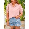 imagePRETTYGARDEN Womens 2026 Summer Button Down Shirts Short Lantern Sleeve V Neck Cotton Cute Tops Dressy Casual BlousesPink