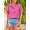 imagePRETTYGARDEN Womens 2026 Summer Button Down Shirts Short Lantern Sleeve V Neck Cotton Cute Tops Dressy Casual BlousesRose Pink