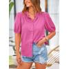 imagePRETTYGARDEN Womens 2026 Summer Button Down Shirts Short Lantern Sleeve V Neck Cotton Cute Tops Dressy Casual BlousesRose Pink