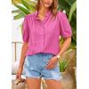 imagePRETTYGARDEN Womens 2026 Summer Button Down Shirts Short Lantern Sleeve V Neck Cotton Cute Tops Dressy Casual BlousesRose Pink