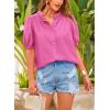 imagePRETTYGARDEN Womens 2026 Summer Button Down Shirts Short Lantern Sleeve V Neck Cotton Cute Tops Dressy Casual BlousesRose Pink