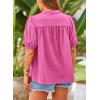 imagePRETTYGARDEN Womens 2026 Summer Button Down Shirts Short Lantern Sleeve V Neck Cotton Cute Tops Dressy Casual BlousesRose Pink