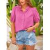 imagePRETTYGARDEN Womens 2026 Summer Button Down Shirts Short Lantern Sleeve V Neck Cotton Cute Tops Dressy Casual BlousesRose Pink