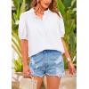 imagePRETTYGARDEN Womens 2026 Summer Button Down Shirts Short Lantern Sleeve V Neck Cotton Cute Tops Dressy Casual BlousesWhite
