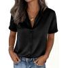 imagePRETTYGARDEN Womens 2026 Summer Button Down Shirts Short Sleeve Work Tops Dressy Satin Blouses Spring Business Casual OutfitsBlack