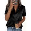 imagePRETTYGARDEN Womens 2026 Summer Button Down Shirts Short Sleeve Work Tops Dressy Satin Blouses Spring Business Casual OutfitsBlack