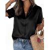 imagePRETTYGARDEN Womens 2026 Summer Button Down Shirts Short Sleeve Work Tops Dressy Satin Blouses Spring Business Casual OutfitsBlack