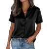 imagePRETTYGARDEN Womens 2026 Summer Button Down Shirts Short Sleeve Work Tops Dressy Satin Blouses Spring Business Casual OutfitsBlack