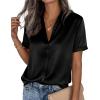 imagePRETTYGARDEN Womens 2026 Summer Button Down Shirts Short Sleeve Work Tops Dressy Satin Blouses Spring Business Casual OutfitsBlack